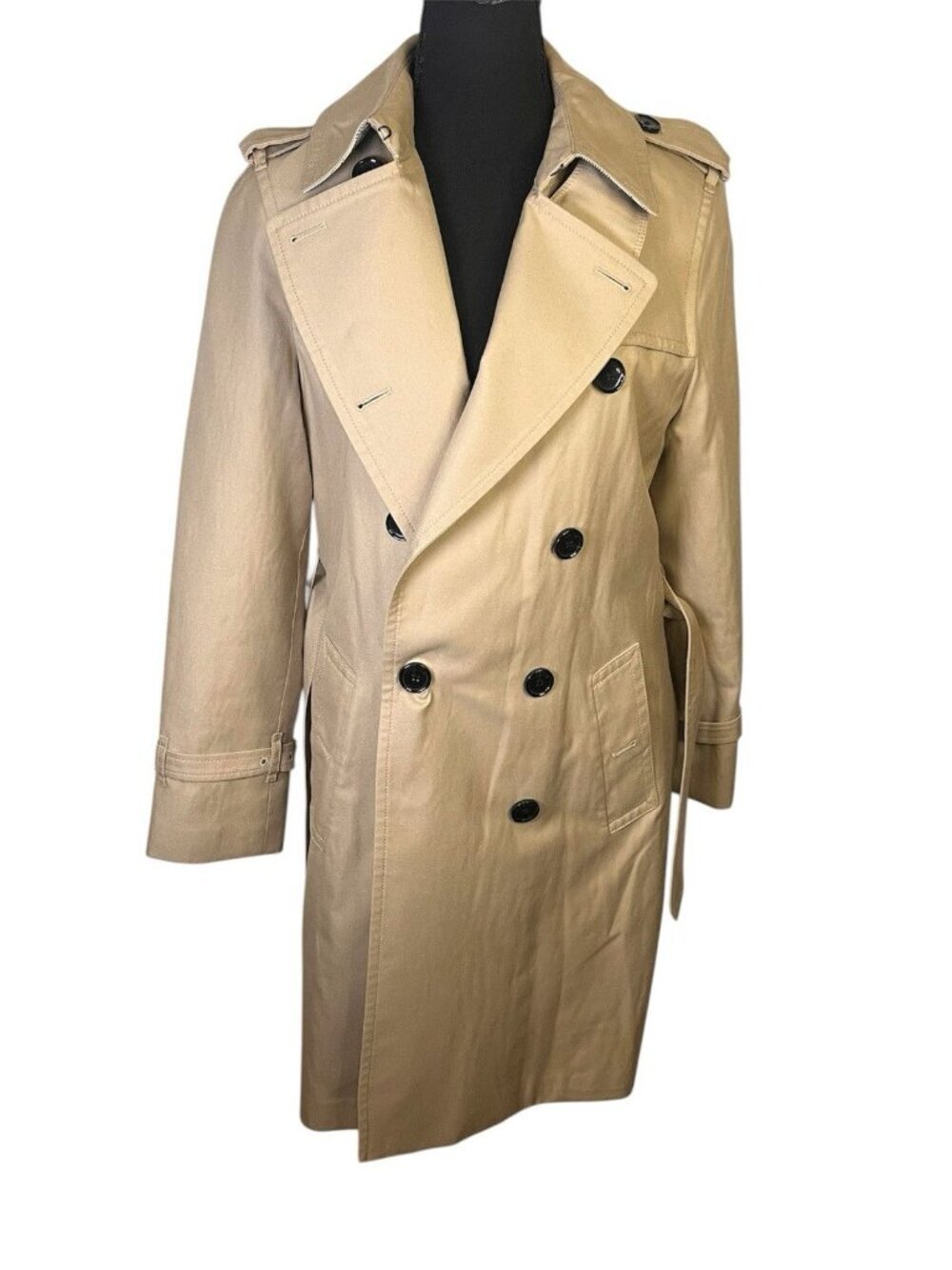 Coach Women's Medium Double Breasted Classic Khaki Trench Coat Belted Button Up - Picture 2 of 14